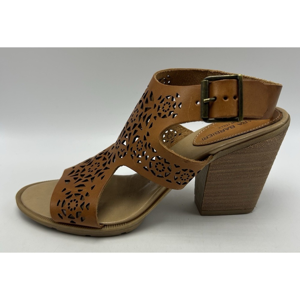 Barbara Barbieri Sandals Womens 8 Leather Lazer Cut Block Heel Open Toe Sling